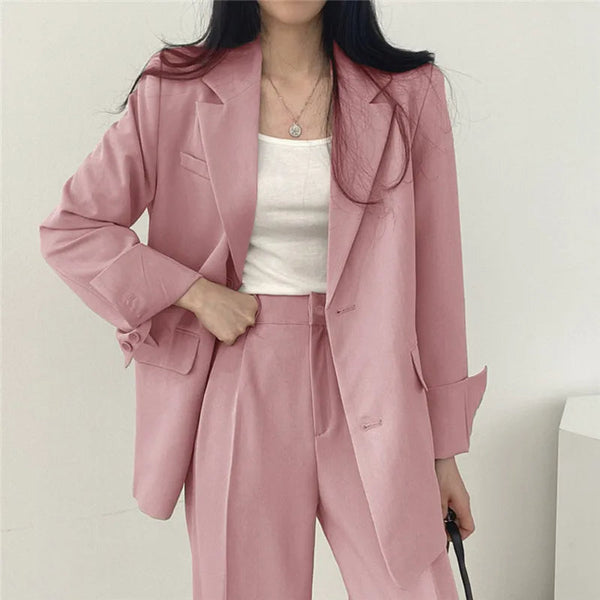 Women’s Blazer and Straight-Leg Trousers Set – Comfortable Office or Casual Outfit