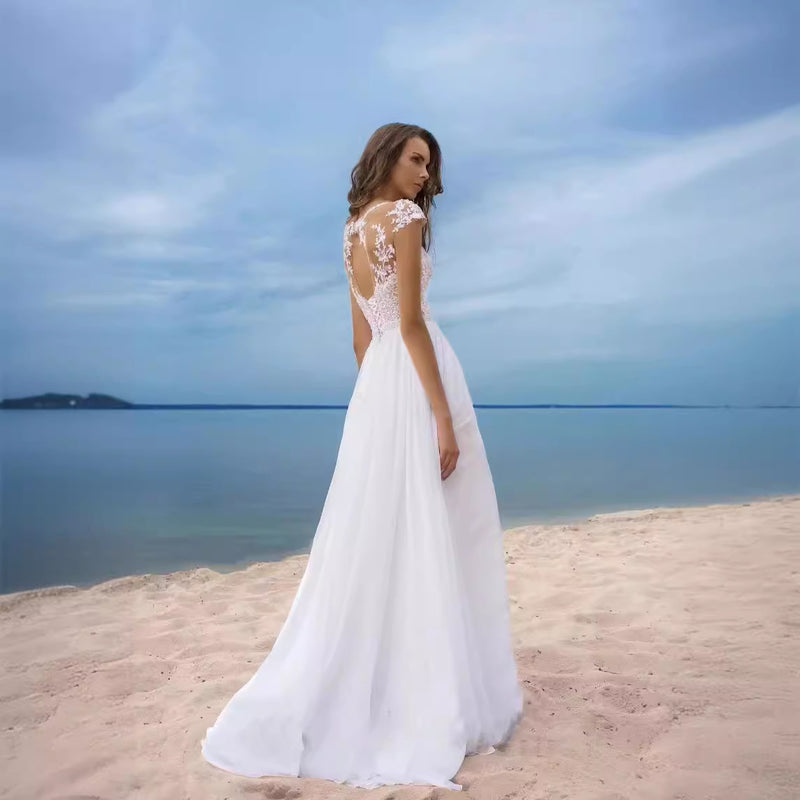 Women's Chiffon Maxi Gown – Wedding Dress with Embroidered Finish