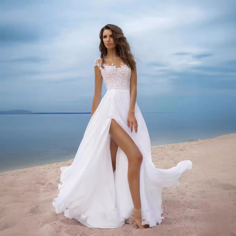 Women's Chiffon Maxi Gown – Wedding Dress with Embroidered Finish