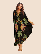 Women’s Coconut Tree Print Dress – Drop Shoulder Summer Style, Lightweight & Relaxed Fit