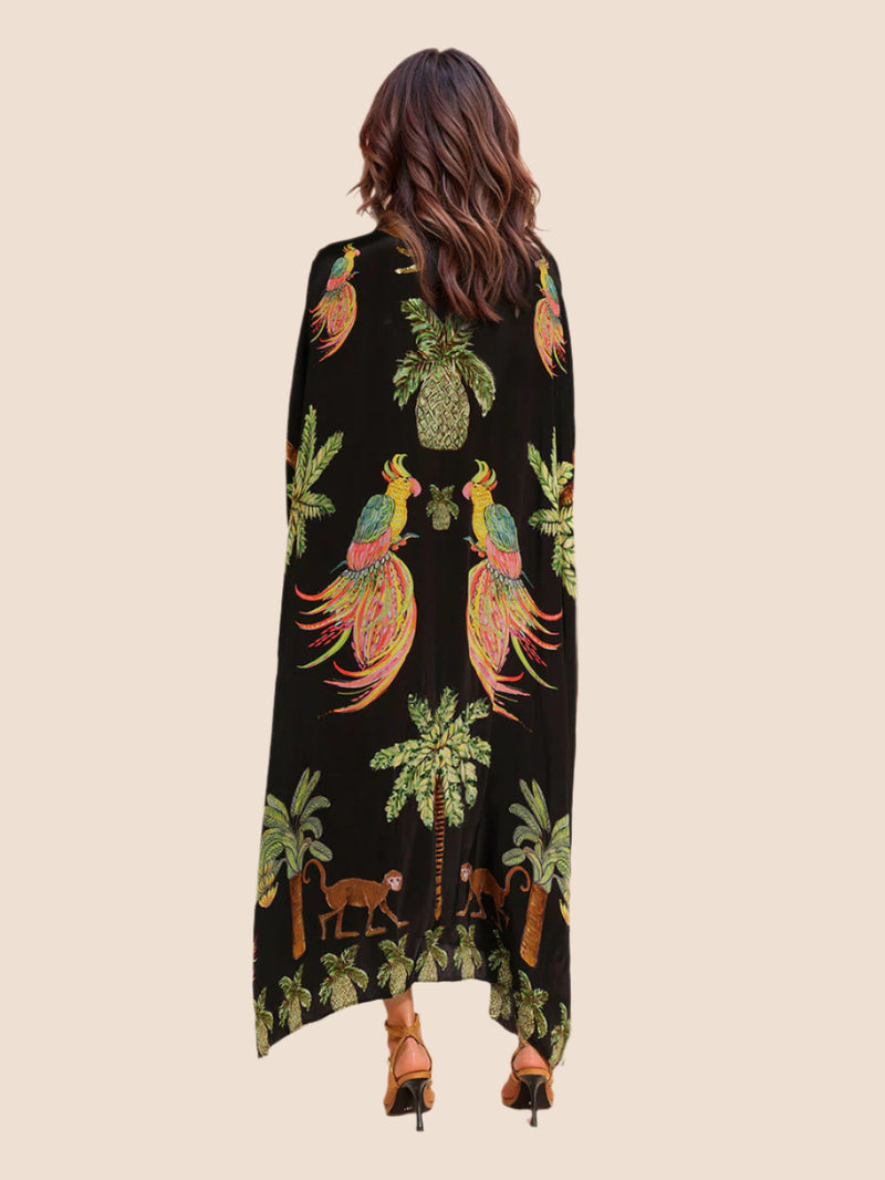 Women’s Coconut Tree Print Dress – Drop Shoulder Summer Style, Lightweight & Relaxed Fit