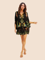 Women’s Coconut Tree Print Dress – Drop Shoulder Summer Style, Lightweight & Relaxed Fit
