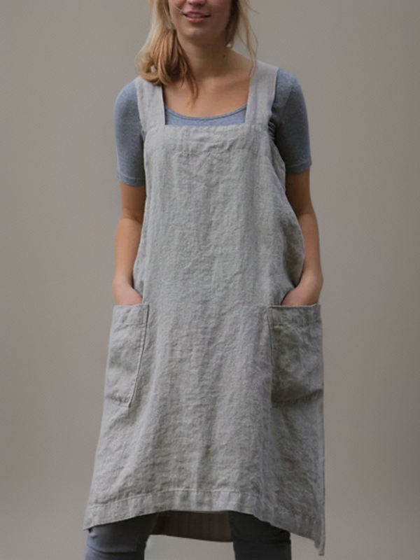 Women's Cotton-linen apron dress | Cross-Back Design & Practical Pockets | Everyday Crafting Essential