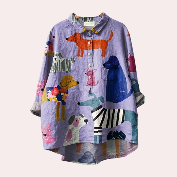 Women’s Dog Print Blouse | Comfortable Fit | Summer & Everyday Wear