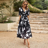 Women’s Floral Chiffon Maxi Dress – V-Neck, High Waist, Summer Daywear