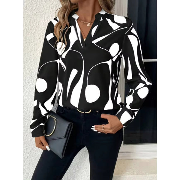 Women’s Geometric Print Blouse | Relaxed V-Neck Fit