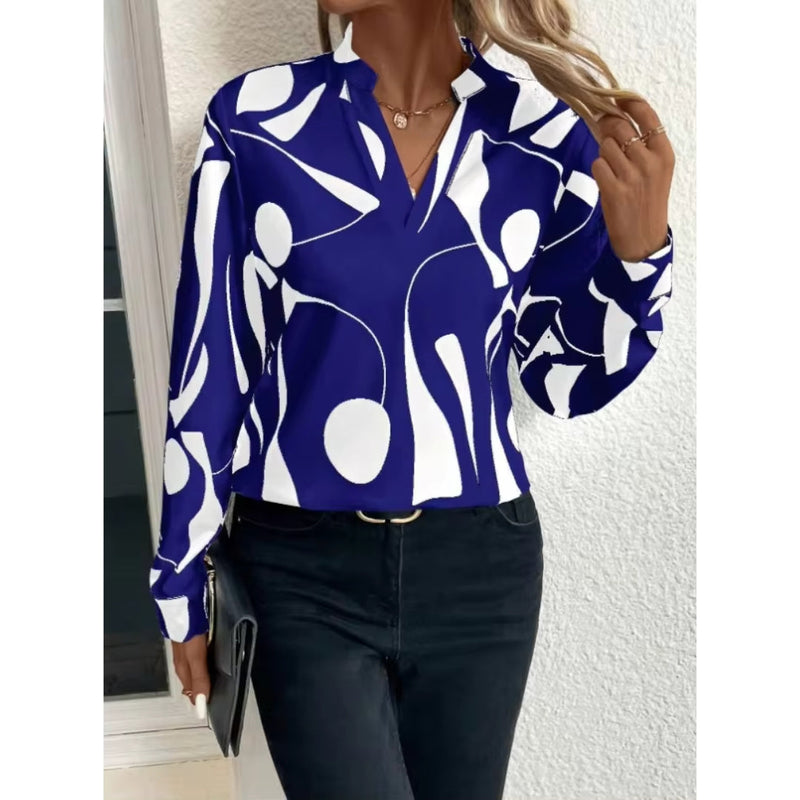 Women’s Geometric Print Blouse | Relaxed V-Neck Fit