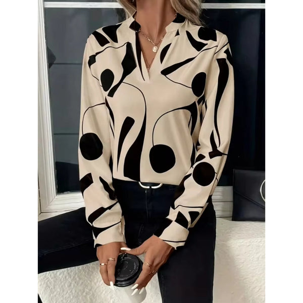 Women’s Geometric Print Blouse | Relaxed V-Neck Fit