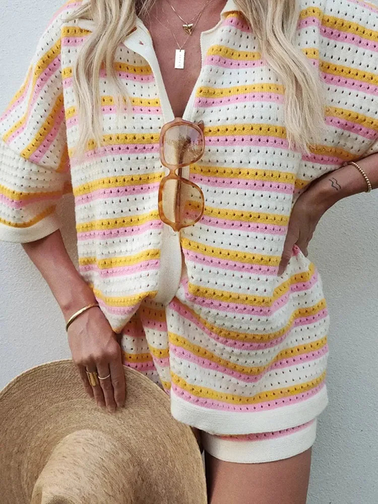 Women's Knitted Set with Stripes | Light, Comfortable & Soft