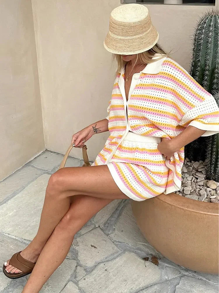 Women's Knitted Set with Stripes | Light, Comfortable & Soft