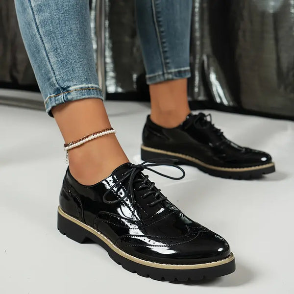 Women’s Leather Brogue Shoes – Polished Patent Oxford Style