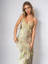 Women's Long Summer Dress – Ruched Mesh Maxi Sundress in Pastels