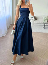 Women’s Midi Dress – Elegant Square Neck, A-Line & Formal Style