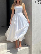 Women’s Midi Dress – Elegant Square Neck, A-Line & Formal Style