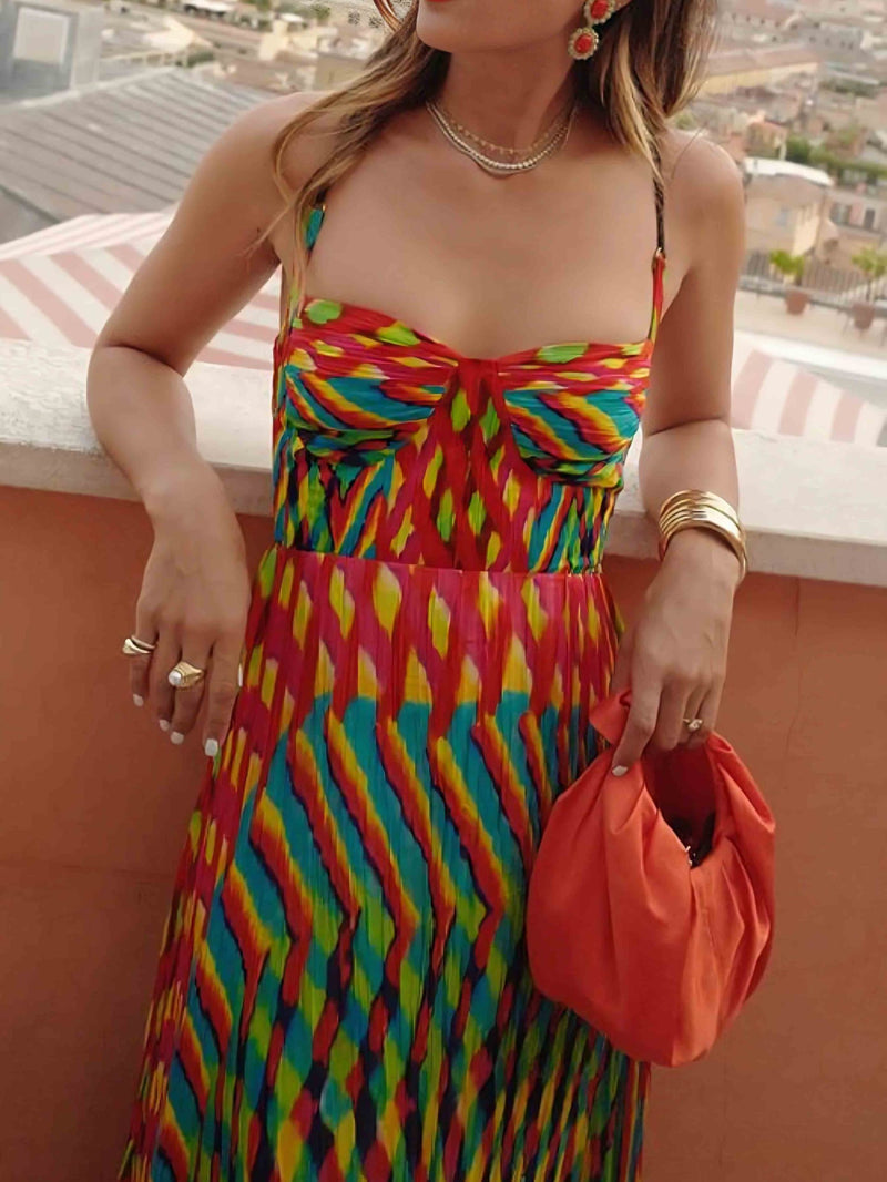 Women’s Abstract Print Maxi Dress – Sleeveless A-Line Style with Painted Pattern