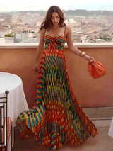 Women’s Abstract Print Maxi Dress – Sleeveless A-Line Style with Painted Pattern