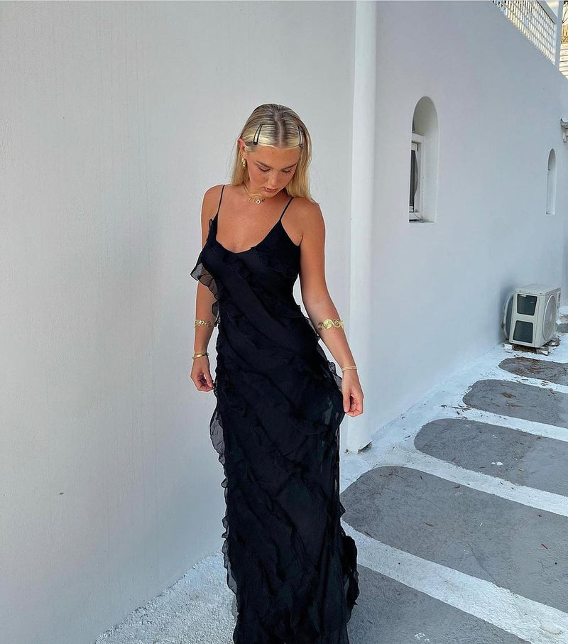 Women's Ruffle Maxi Dress – Elegant Day-to-Evening Style