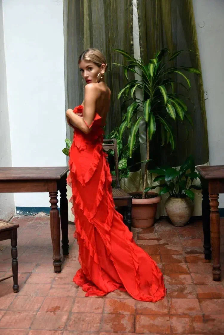 Women's Ruffle Maxi Dress – Elegant Day-to-Evening Style