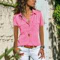 Women's Short Sleeve Button Shirt with Pockets - Image 1