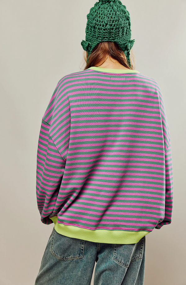 Women's Striped Sweater | Soft & Breathable Fabric | Relaxed Fit & Ribbed Cuffs | Casual & Colourful
