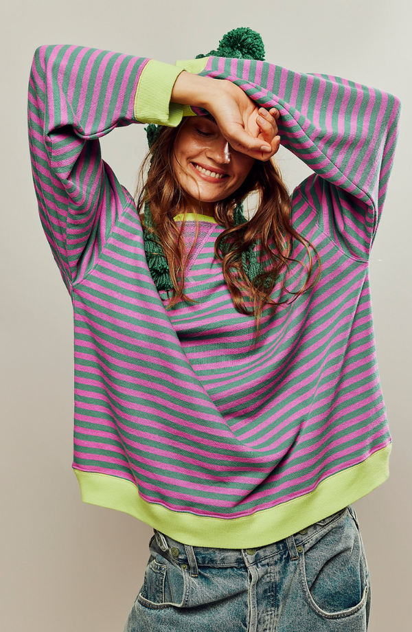 Women's Striped Sweater | Soft & Breathable Fabric | Relaxed Fit & Ribbed Cuffs | Casual & Colourful