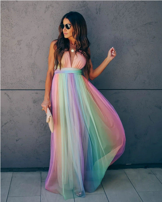 Women’s Flowing Rainbow Maxi Swing Dress