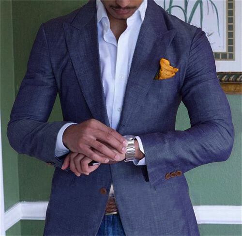 Cotton Linen Blazer  Navy Summer Professional Jacket - Product showcase