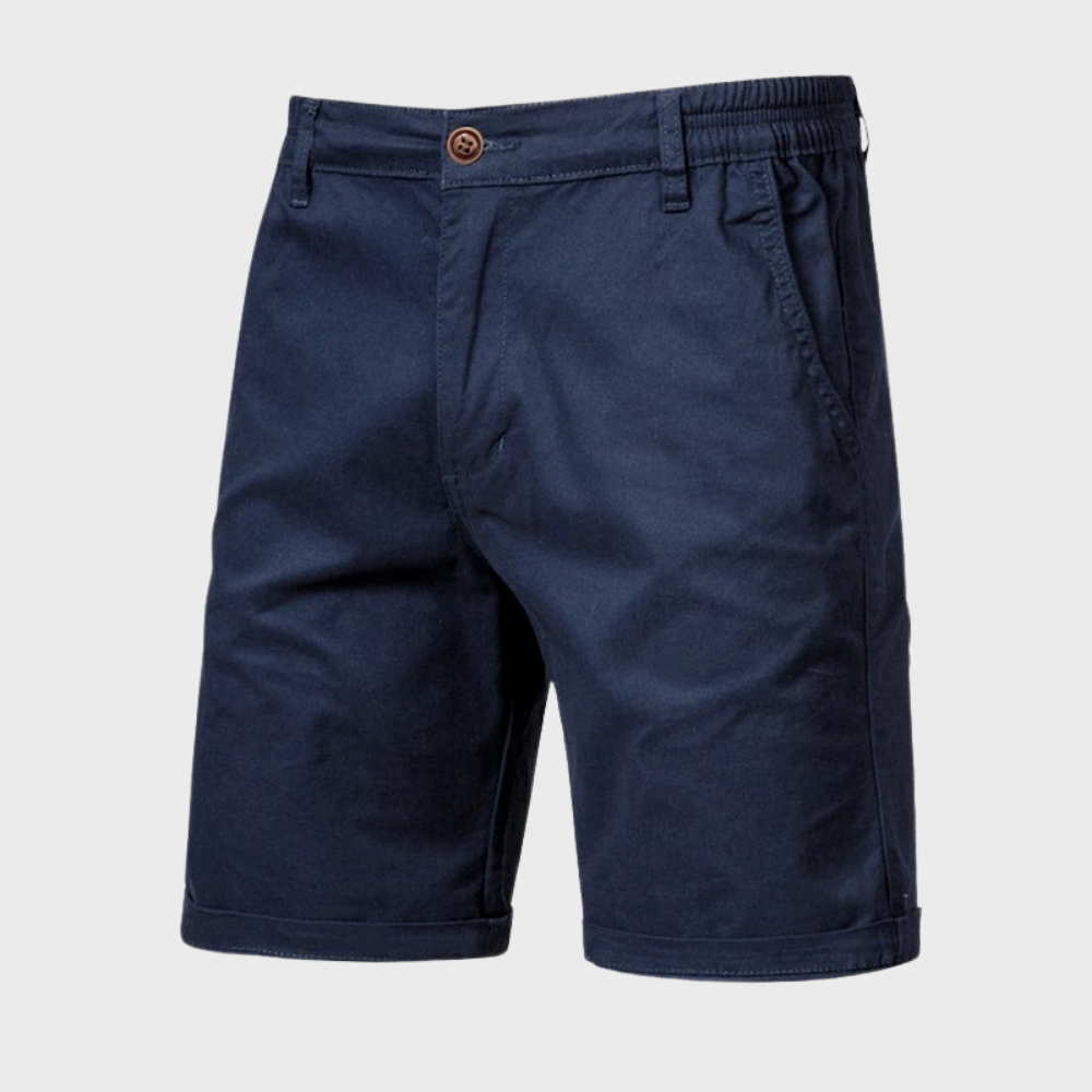 Navy blue shorts on a light gray background